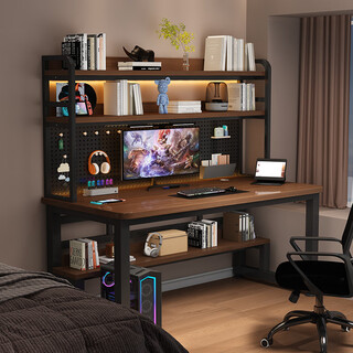 Ludingburg computer desk desk bookshelf integrated home office desk study table black shelf + prosperous age + perforated board thickened 25mm desktop - sf delivery to home 120*60*170cm