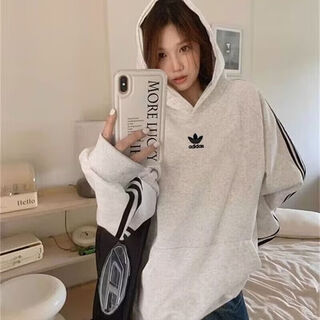 Adidas (adidas) new sports classic spring and autumn long-sleeved three-leaf clover loose casual sweatshirt for men and women bottoming hooded top white gray s