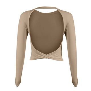 Lulu flagship store backless fitness wear for women with chest pads for beautiful back, new pilates training long-sleeved yoga tops, khaki color, including fixed chest pads m