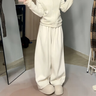 Ershanji lamb velvet glutinous rice pants for women in winter new style high waist straight slim plus velvet thickening loose casual lazy wide leg pants m suitable for 159-165cm height recommended weight 96-115jin jin is equal to 0.5 kg