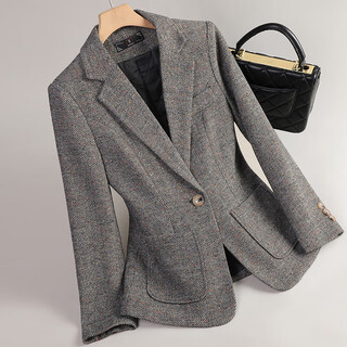 Ujr, chaqueta de traje de lana color café para mujer, nuevo estilo 2025, traje grueso acolchado de invierno para alta sociedad, traje gris superior, traje gris xl