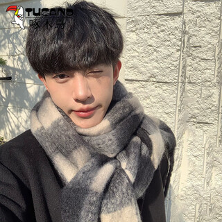 Woodpecker (tucano) men's scarf men's autumn and winter thickened warm boys plaid scarf women's korean style atmosphere couple gift black
