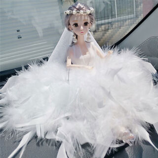Yusenyi goddess car ornaments interior car decorations feather wedding dress princess doll gift barbie doll frost princess white feather skirt