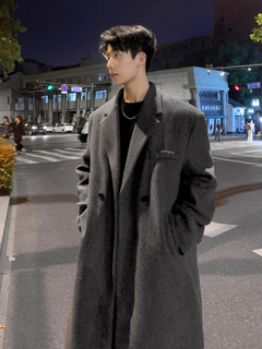 Oemg woolen coat men's autumn and winter trendy brand mid-length thickened knee-high woolen top high-end korean style coat dark gray xl recommended 110-130jin jin equals 0.5 kg