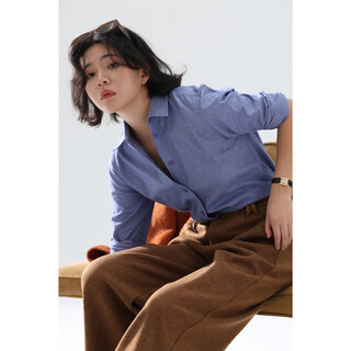 Xingzhi wethee practical single product that is not cool, double-sided brushed floral yarn soft right shoulder narrow sleeve commuter shirt winter blue m
