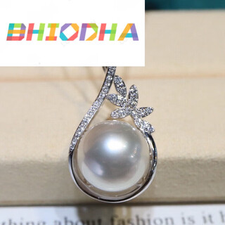 Bhiodha australian white pearl pendant seawater necklace gold diamond temperament clavicle chain for birthday gift 13mm 13mm