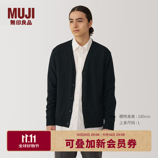 Muji men's wool washable high gauge v-neck cardigan men's sweater winter men's model aa0pfa4a black l (175/100a)