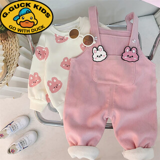 G.duckkids baby girl velvet suit autumn and winter style 2 children's clothes winter children's clothing baby overalls 1-year-old girl winter clothing pink 80 cm