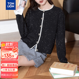 Tonlion 2025 autumn and winter small fragrance style sequined yarn women's round neck sweater cardigan