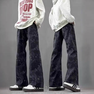 Yiran presents american high street vibe style jacquard camouflage jeans for men spring and autumn new design straight-leg slightly flared pants for men black l recommended 115-130 jin jin equals 0.5 kg