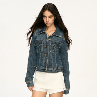 Aaisup american retro distressed denim jacket for women 2025 autumn new hot girl temperament slim short jacket top blue m