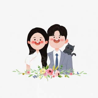 Yu senyi's hand-painted avatars, couple wedding photos, wedding invitations, human-shaped stand-up drawings, single cute bean style avatars with background