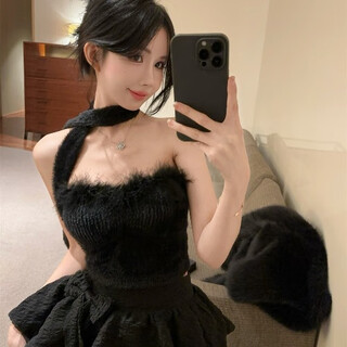 Xin youjie internet celebrity live broadcast photogenic clothes pure lust super fairy furry tube top vest autumn and winter with sweet and spicy style scarf top black s