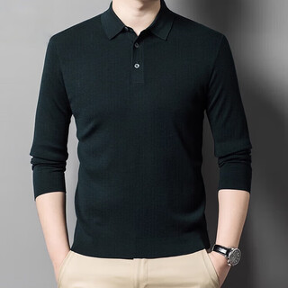 Deer king optim high-end worsted cashmere sweater men's thin 100 pure cashmere long-sleeved lapel t-shirt middle-aged casual warm sweater black green thick m recommended 125jin jin equal to within 0.5 kg