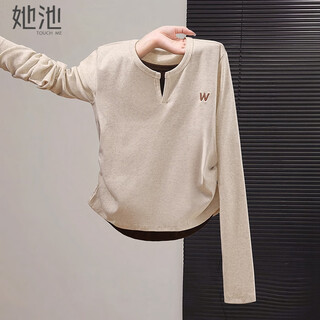 She pool fake two-piece contrasting color splicing bottoming shirt women's 2026 spring new style niche pinch pleated long-sleeved t-shirt