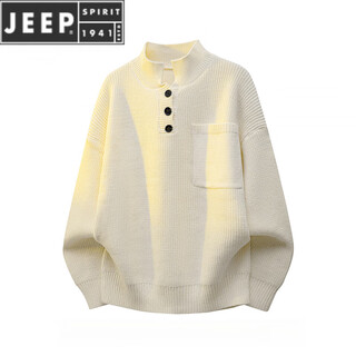 Jeep spirit american burgundy henry stand-up collar sweater men's autumn and winter retro lazy style sweater beige 3xl