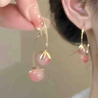 Bai qixin pink cherry tassel ear clip for women 2025 new trendy ear bone clip without pierced earrings fashion accessories pink tomato ear clip