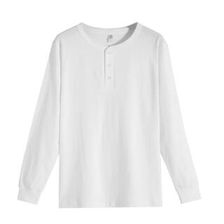 T-collar counter genuine american heavy henley shirt t-shirt open collar tough guy outer wear bottoming shirt men's autumn and winter henley collar long sleeve white s