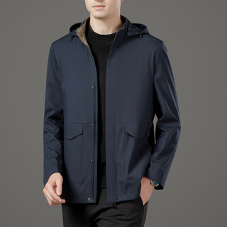 Lilan 2025 spring and autumn new jacket middle-aged men's business casual hooded fashion jacket men's jacket stand collar blue 3xl 190/104