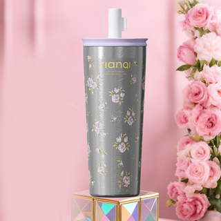 Tianchu pure titanium thermos cup high appearance cold insulation coffee cup tea straw titanium cup gallery series rose 570ml