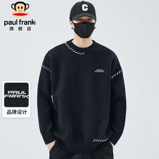 Paul frank sweater men's autumn and winter loose knitwear men's versatile jacket men's warm bottoming shirt black xl