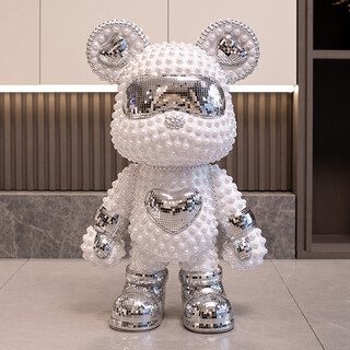 New cool bear living room tv cabinet decoration floor-standing large ornament internet celebrity violent bear piggy bank housewarming gift height 42cm bear pearl silver