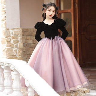 Simiaoxing girls' evening dress for girls and children's light luxury niche high-end catwalk host clothes piano performance clothes black long style 150