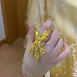 Kzd old phoenix 999 pure gold ancient method gold pure gold phoenix ring female phoenix dance nine-day ring engagement proposal for daughter phoenix ring