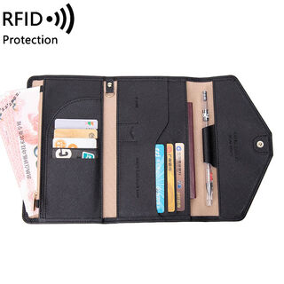 Passport bag 05 new rfid multi-functional ticket document bag men's and women's overseas wallet travel passport holder black