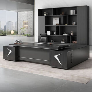 Office boss desk, office desk, chair and chair combination, simple modern executive desk, president desk, manager desk complete set, north american stowe walnut and nicola gray 1.8m thickened table + single side cabinet