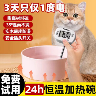 猫咪饮水机恒温加热水碗酸奶机宠物喝水四季通用狗狗保温实木底座 600ml【陶瓷黄】加热碗【按压开关+实木底座