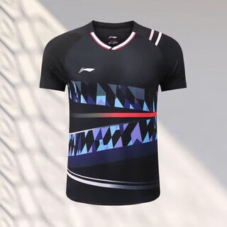 Li ning 1990 new badminton star training competition sportswear men's and women's short-sleeved breathable quick-drying sweat-absorbent competition suit black xl 3 women's xl