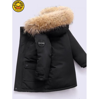 G.duck little yellow duck boys' cotton padded coat thickened parka coat 2025 autumn and winter coat children's hooded large fur collar cotton coat hot sale black 120 cm