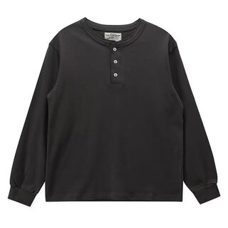 Yuandi henry collar long sleeve american retro long sleeve t-shirt men's simple ami khaki heavy henley collar bottoming shirt men gray m