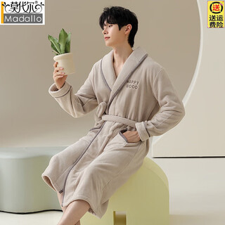 Modal pajamas men's bathrobe autumn and winter flannel bathrobe robe plus velvet thickened long coral velvet winter nightgown men's winter dbx-15563 mi xing 2xl - weight 140-160jin jin is equal to 0.5 kg