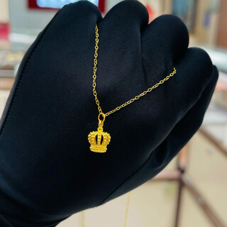 Nsyca old phoenix 999 gold-plated ancient gold crown pendant necklace women's clavicle chain light luxury versatile sweater chain lao fengxiang same style crown pendant + o chain