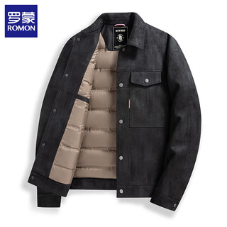 Romon men's leather down jacket 2025 winter new thickened cold jacket casual handsome men's top black l (170) (recommended weight 100-115 jin jin equals 0.5 kg)