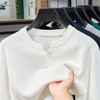 Dances with wolves (dancing wolves) pure cotton henry collar long-sleeved sweater men's spring and autumn new casual simple solid color v-neck bottoming shirt white m 165 ((recommended 100-120)