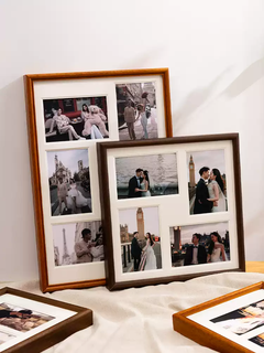 Yusenyi multi-gate photo frame printing and photo customization table high-end new chinese style solid wood couple wedding photo table ornaments solid wood double-layer cardboard multi-gate photo frame free print photos contact customer service