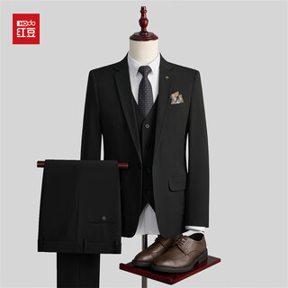 Red bean suit suit men's business professional formal small suit korean style three-piece suit slim groomsman and groom wedding black s