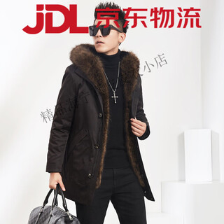Winter new parka men's medium-length mink coat american raccoon fur collar hooded high-end men's custom-made black l 170