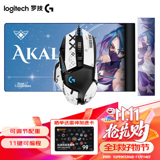 罗技（G）G502 HERO主宰者有线游戏鼠标 宏编程RGB灯光 电竞机械配重竞技FPS吃鸡cf送男友男生礼物 G502H白印花防滑贴款+阿卡丽鼠标垫