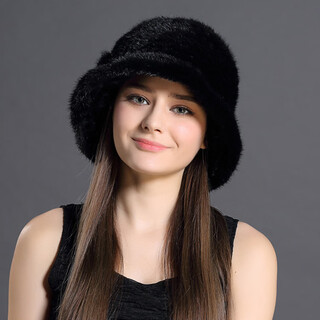 Kangaroo korean mink hat women's fur hat winter mink hair knitted hat fashion flower pot hat black adjustable