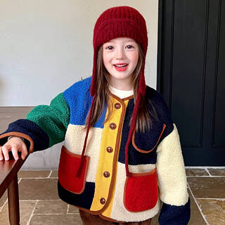Gardenia's growth notes gardenia's growth notes girls' clothes retro contrast color loose jackets autumn new style children's baby plush coats western style jackets 120