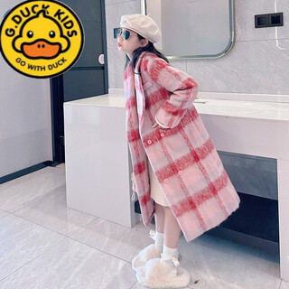 G.duckkids girls' woolen coat autumn 2025 new children's style long coat girls' winter padded thickened coat pink coat 170 suitable for height 160- 170cm age 14-15