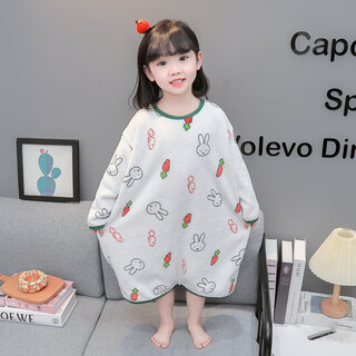Aoyanlai children's flannel sleeping bag autumn and winter baby anti-kick quilt one-piece pajamas girls winter coral velvet nightgown white radish size 80