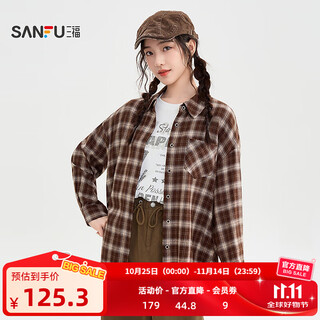 Sanfu (sanfu) long shirt 2025 winter simple lapel pocket fashion loose plaid top women's 512983 ka ge s