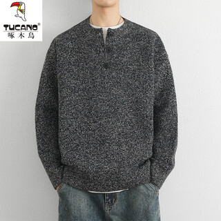 Woodpecker (tucano) 2025 new sweater gray american retro henry collar sweater men's winter lazy style knitted sweater cl qcc-b111-mz-k82 dark gray xl