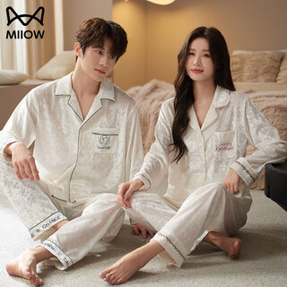 Miiow gold velvet couple pajamas women's autumn and winter long sleeve warm suit high-end light luxurious wearable home clothing suit men's camellia women's embroidery m women's