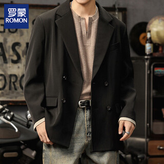 Luo meng business double-breasted casual suit jacket men's autumn light luxury design small suit black handsome jacket black l 120-140jin jin equals 0.5 kg